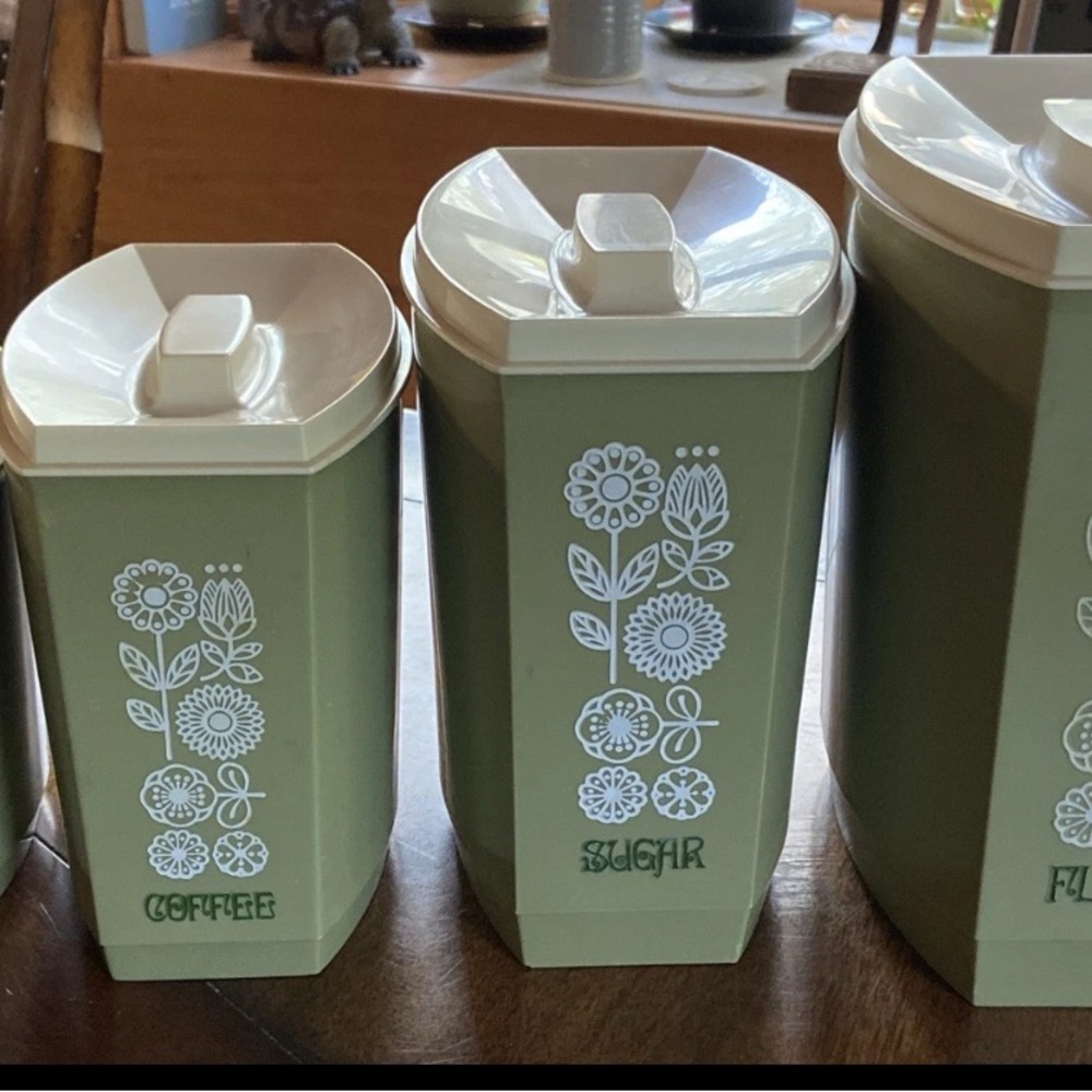 Green Floral Kitchen Canister Set